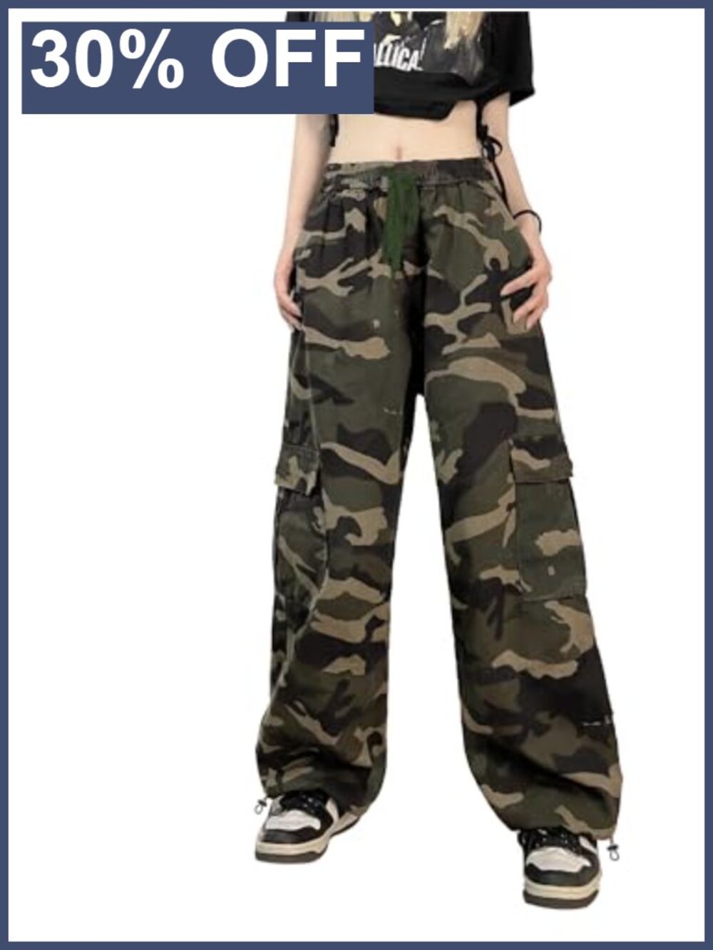 SESERAGI Cargo Pants Women Baggy Drawstring Wide Leg Y2K Streetwear